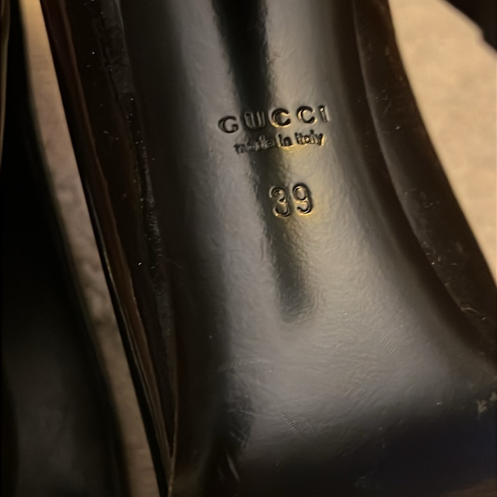 GUCCI Vitelli Bernice Soft Nero Black Baby Jane Heel Logo Hardware Sz 39 - Picture 9 of 11